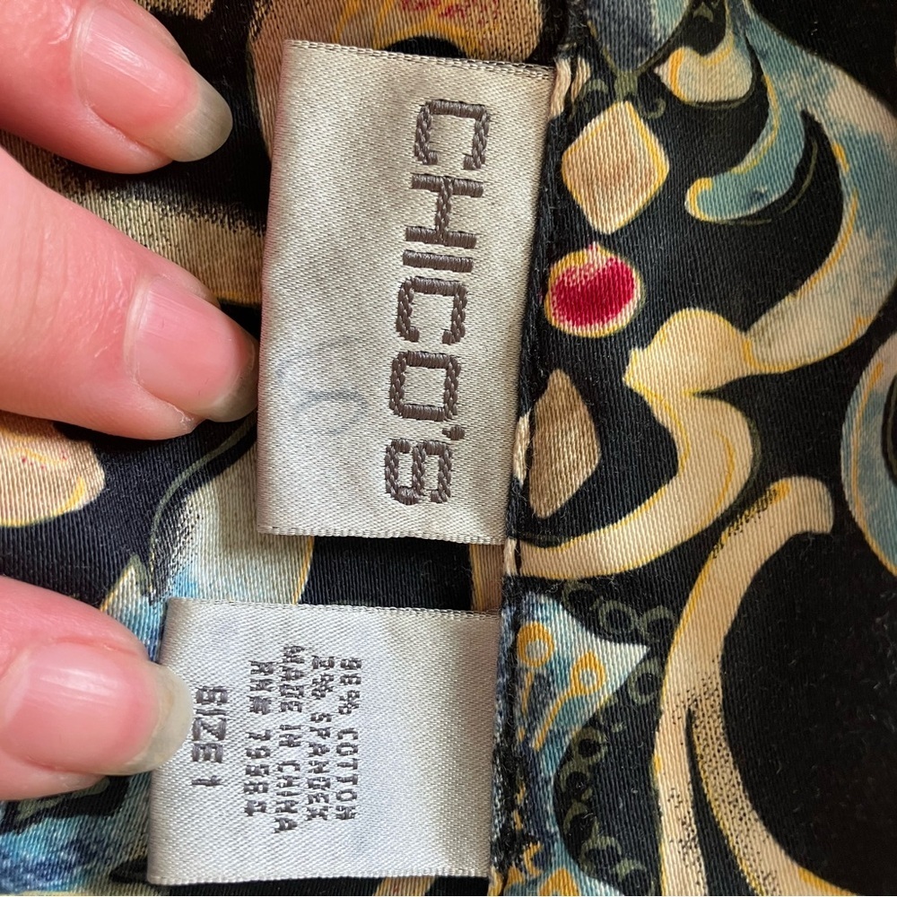 Chico's Black Colorful Buttonup Mother of Pearl Western Top - Picture 3 of 4